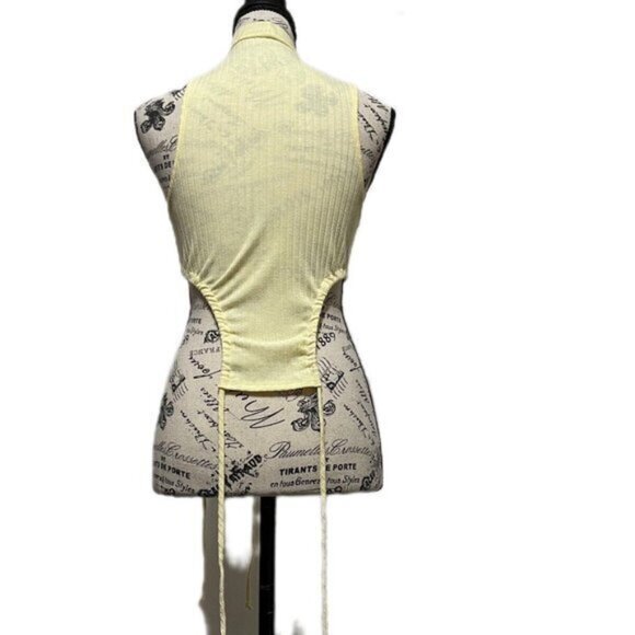 Shein Sleeveless Mock Neck Two Sided Ribbed Yellow Tank Top Size Small - Picture 4 of 7